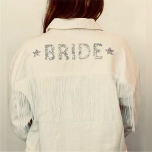 Bachelorette Altar'd State Sequin Fringe Glam  Cream Oversized Boxy Denim Jacket